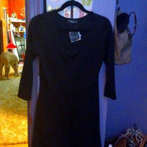Pinc ladies simple A-line black dress with 3/4 length sleeves